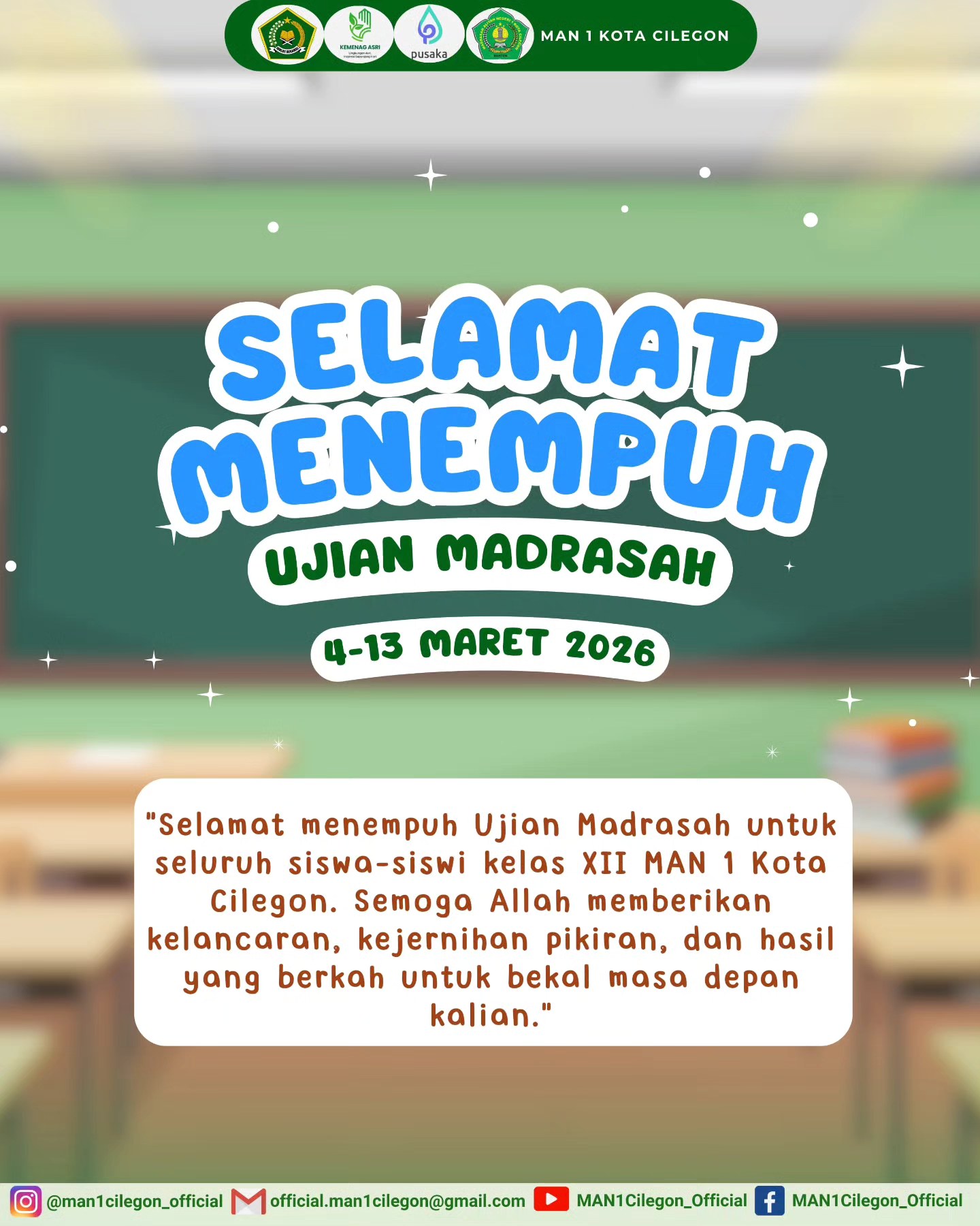 Ujian Madrasah 2026 MAN 1 Kota Cilegon Digelar 4–13 Maret 2026