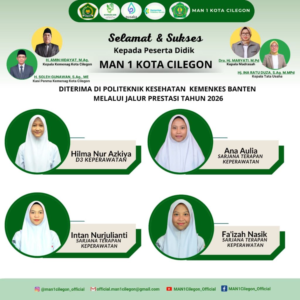 Empat Peserta Didik MAN 1 Kota Cilegon Lolos Jalur Prestasi Poltekkes Kemenkes Banten 2026