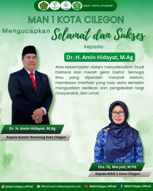 MAN 1 Kota Cilegon Ucapkan Selamat atas Raihan Gelar Doktor Dr. H. Amin Hidayat, M.Ag