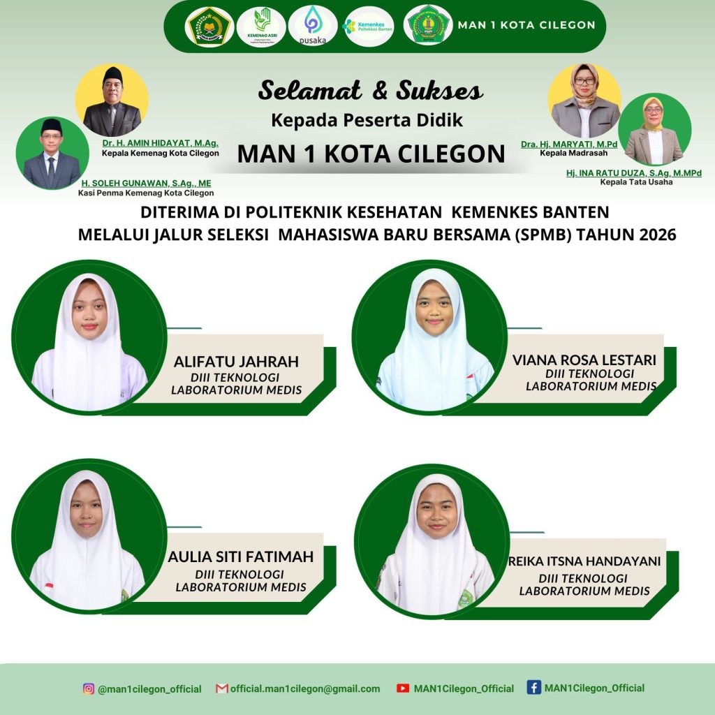 Murid MAN 1 Kota Cilegon Diterima di Politeknik Kesehatan Kemenkes Banten melalui Jalur SPMB Tahun 2026