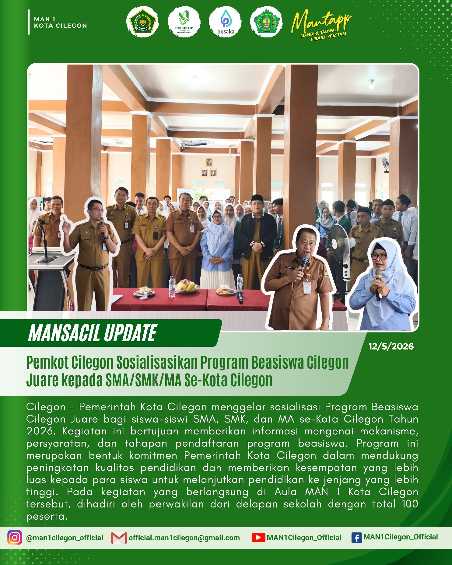 Pemkot Cilegon Sosialisasikan Program Beasiswa Cilegon Juare di MAN 1 Kota Cilegon