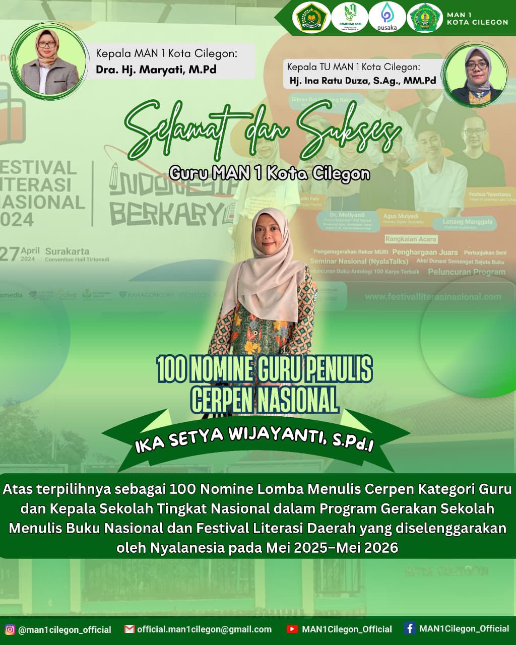Guru MAN 1 Kota Cilegon Masuk 100 Nomine Guru Penulis Cerpen Nasional