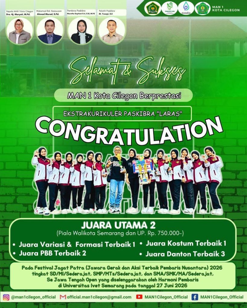 Terbang ke Semarang, Paskibra Laras MAN 1 Kota Cilegon Sabet Juara Utama 2 di Jagat Patra 2026