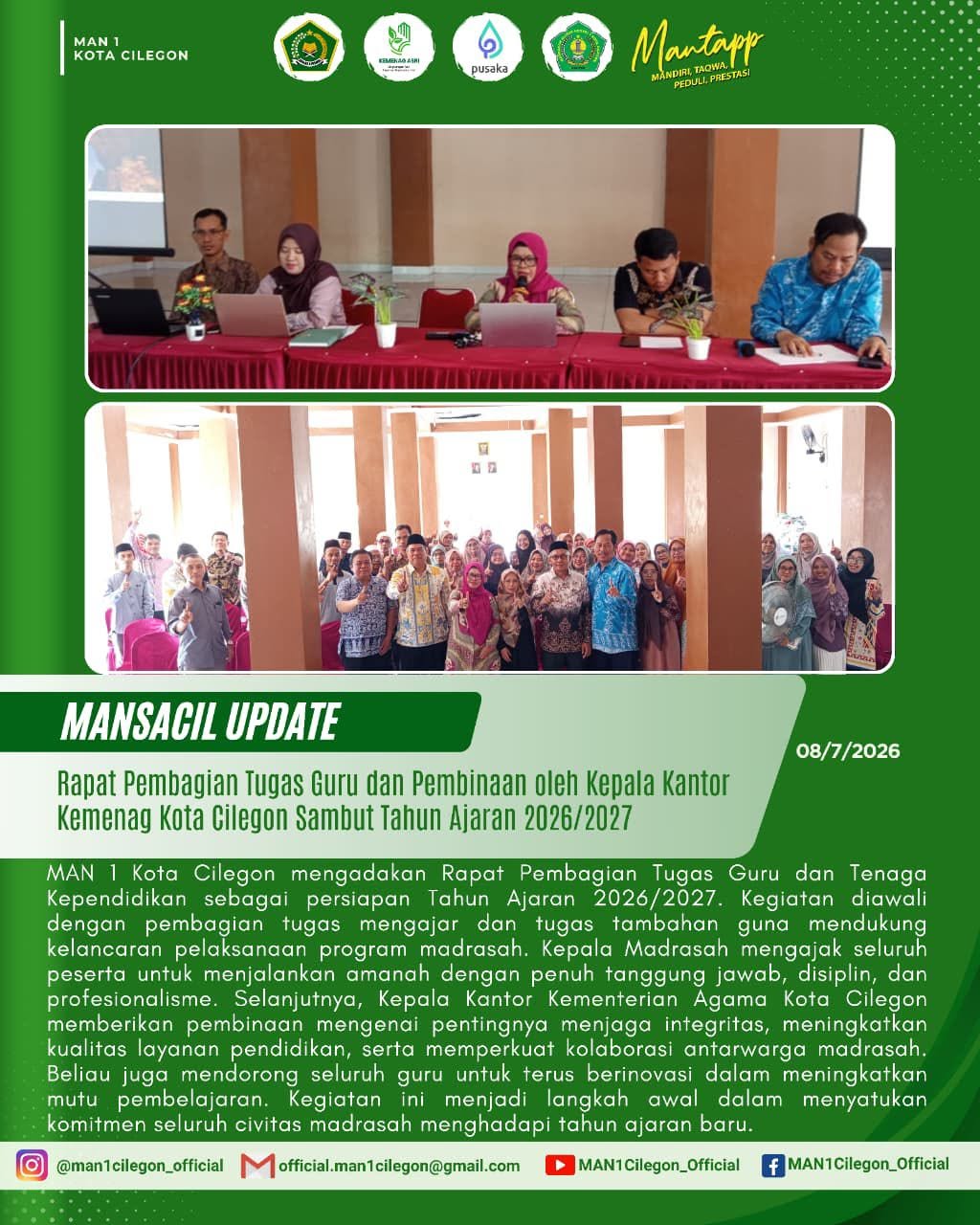 Sambut Tahun Ajaran 2026/2027, MAN 1 Kota Cilegon Gelar Rapat Pembagian Tugas dan Pembinaan