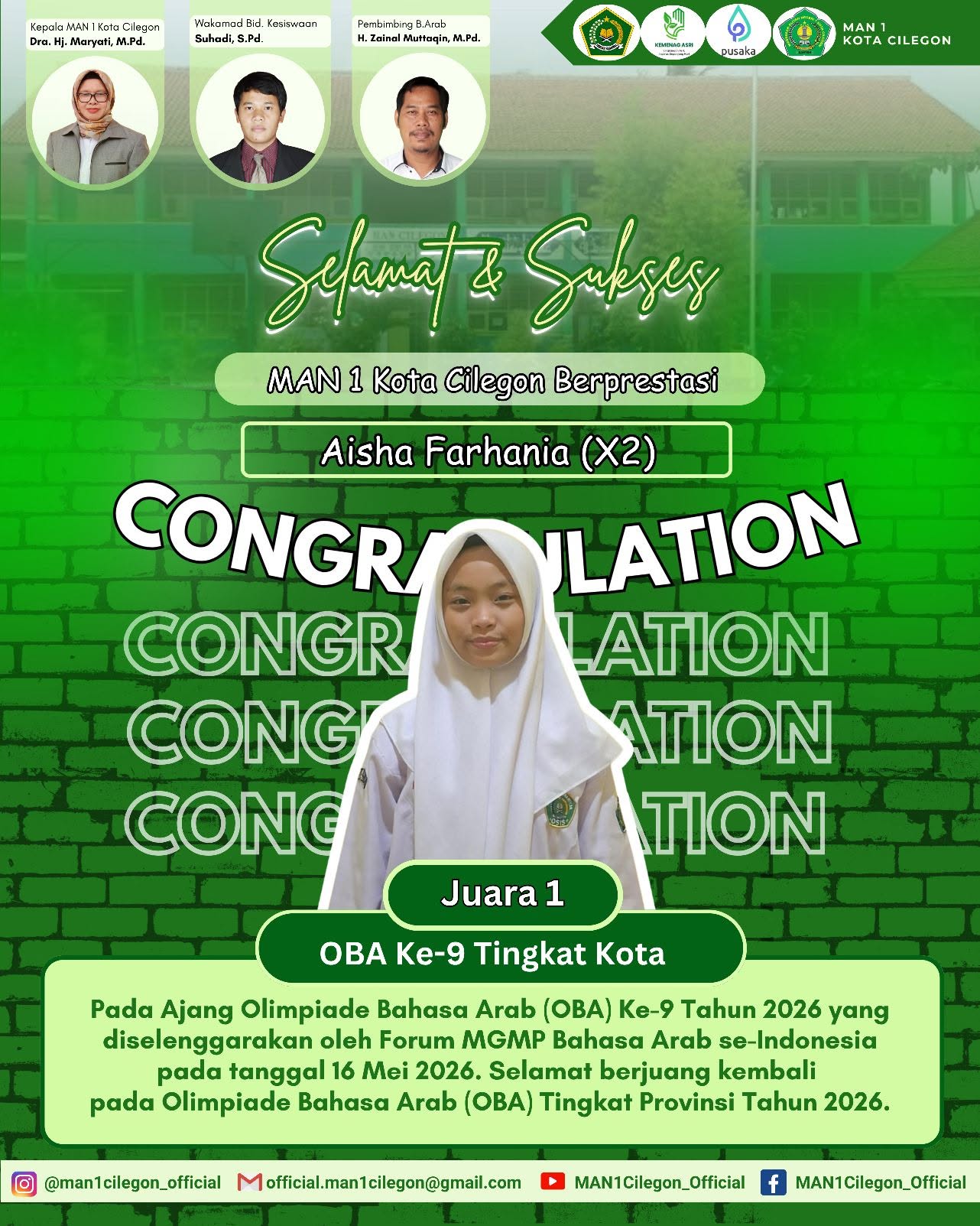 MAN 1 Kota Cilegon Berprestasi! 6 Siswa Sukses Harumkan Nama Madrasah di Olimpiade Bahasa Arab 2026