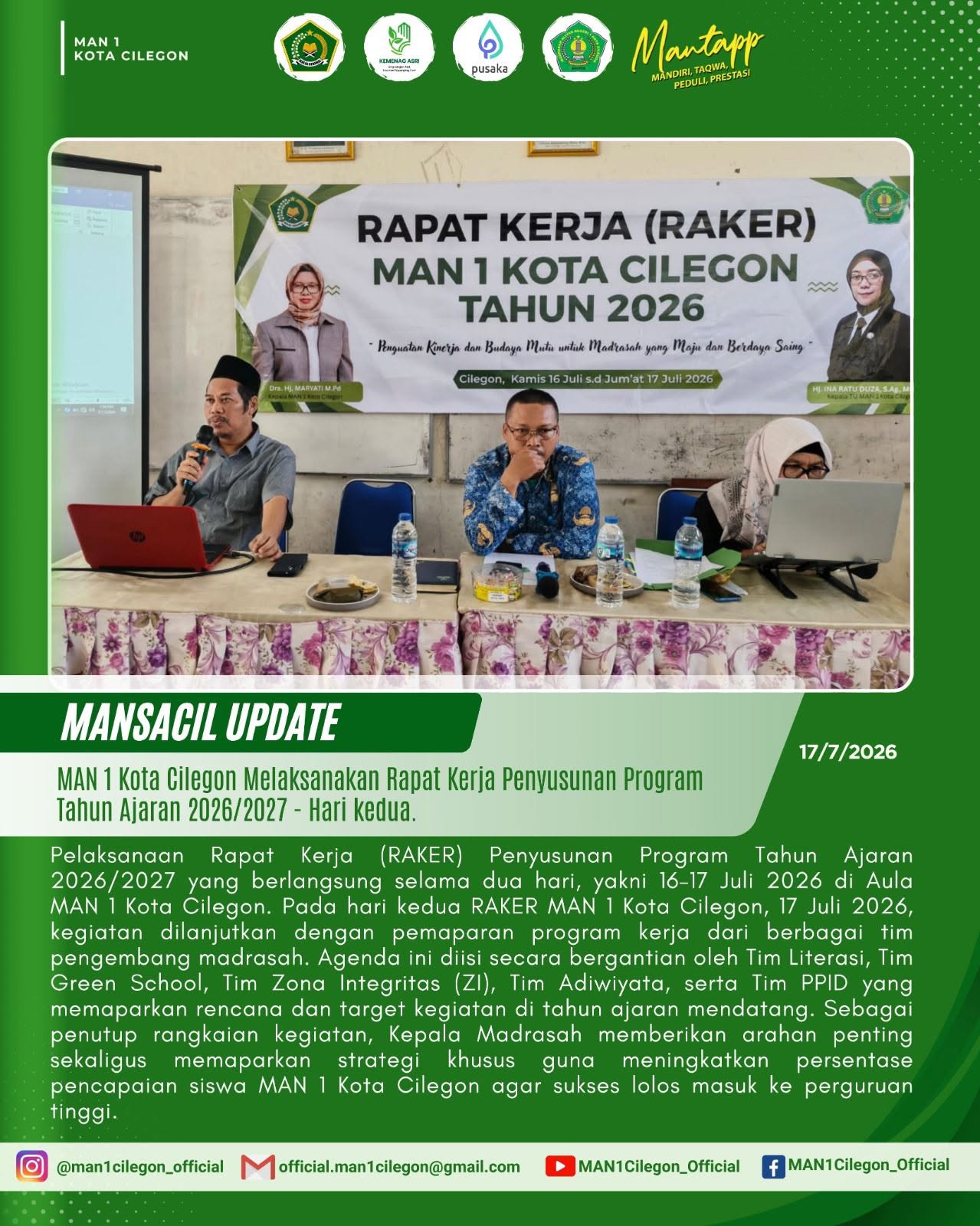 Hari Kedua RAKER MAN 1 Kota Cilegon: Pemantapan Program Tim Kerja dan Strategi Sukses Perguruan Tinggi