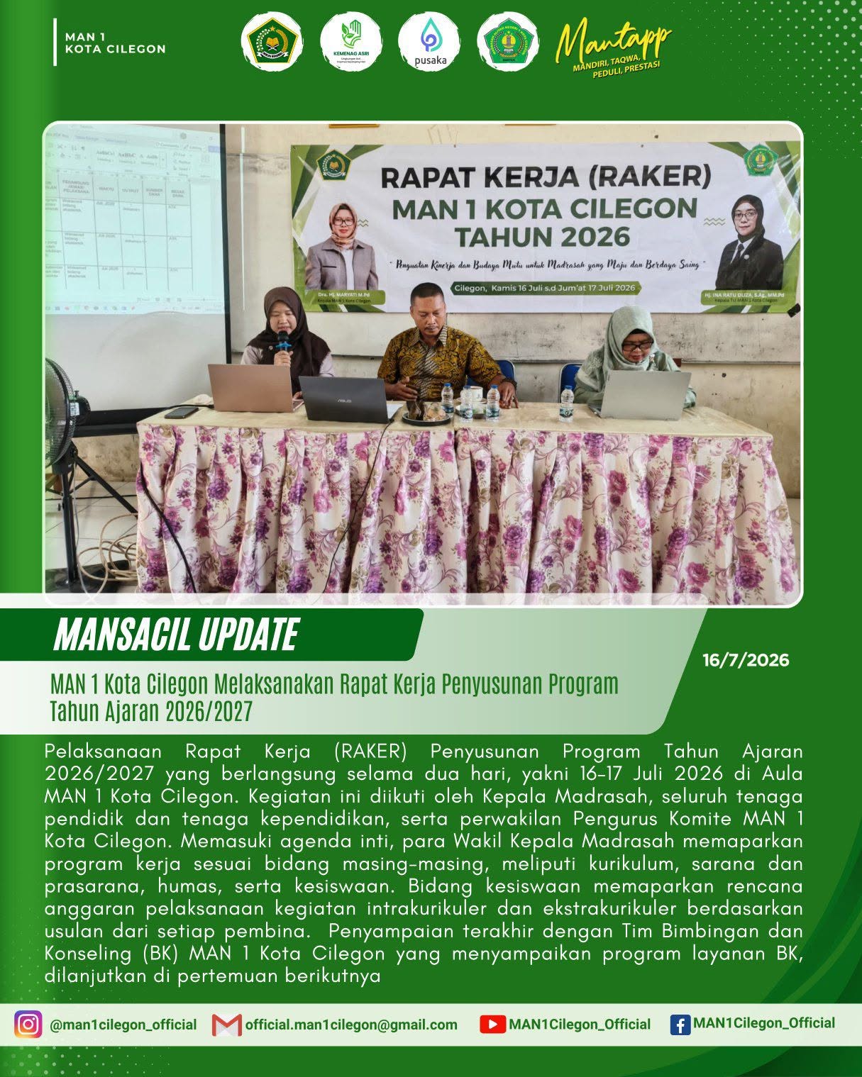 Susun Program Unggulan, MAN 1 Kota Cilegon Awali RAKER 2026 dengan Tema Penguatan Kinerja
