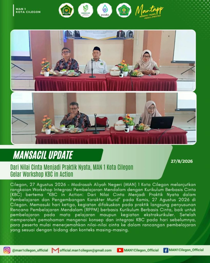 Hari Ketiga Workshop KBC in Action: Pendidik MAN 1 Kota Cilegon Rancang RPPM Mata Pelajaran dan Ekskul Berbasis Cinta