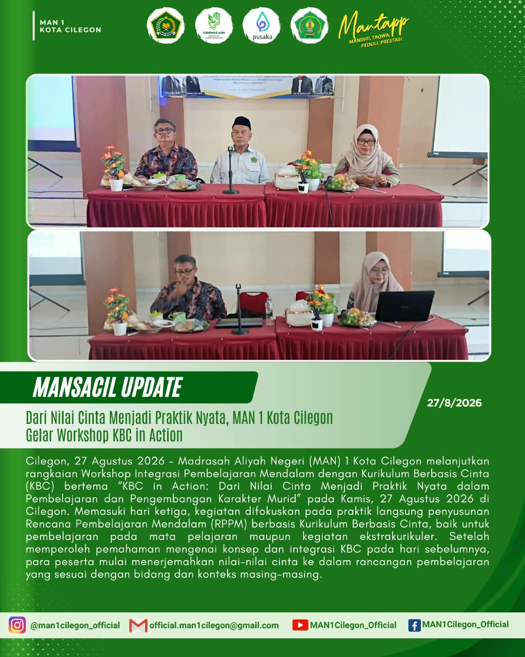 Hari Ketiga Workshop KBC in Action: Pendidik MAN 1 Kota Cilegon Rancang RPPM Mata Pelajaran dan Ekskul Berbasis Cinta