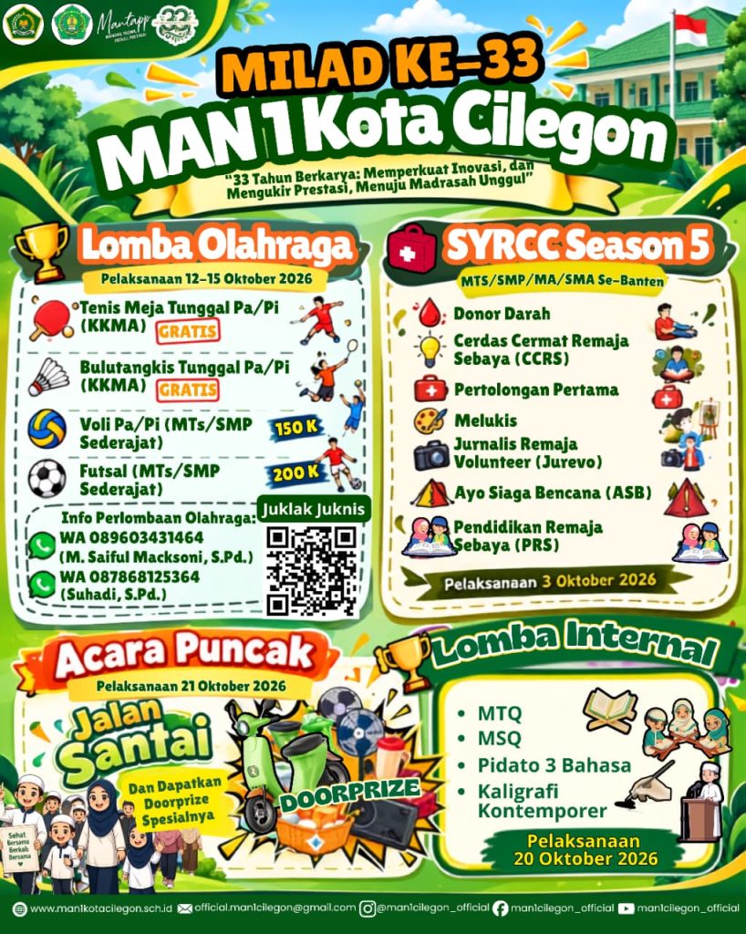 Meriahkan Milad ke-33 MAN 1 Kota Cilegon: Hadirkan Rangkaian Lomba Se-Banten hingga Jalan Santai Berhadiah!