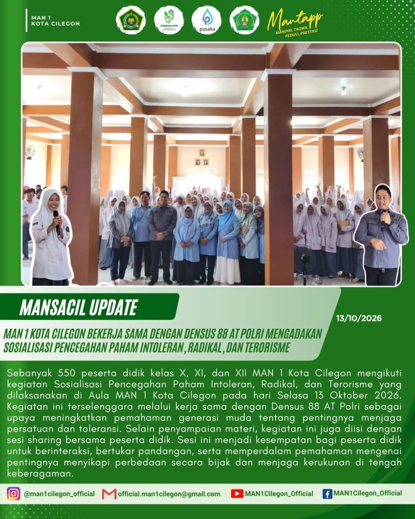 Gandeng Densus 88 AT Polri, MAN 1 Kota Cilegon Gelar Sosialisasi Cegah Paham Intoleran dan Radikalisme