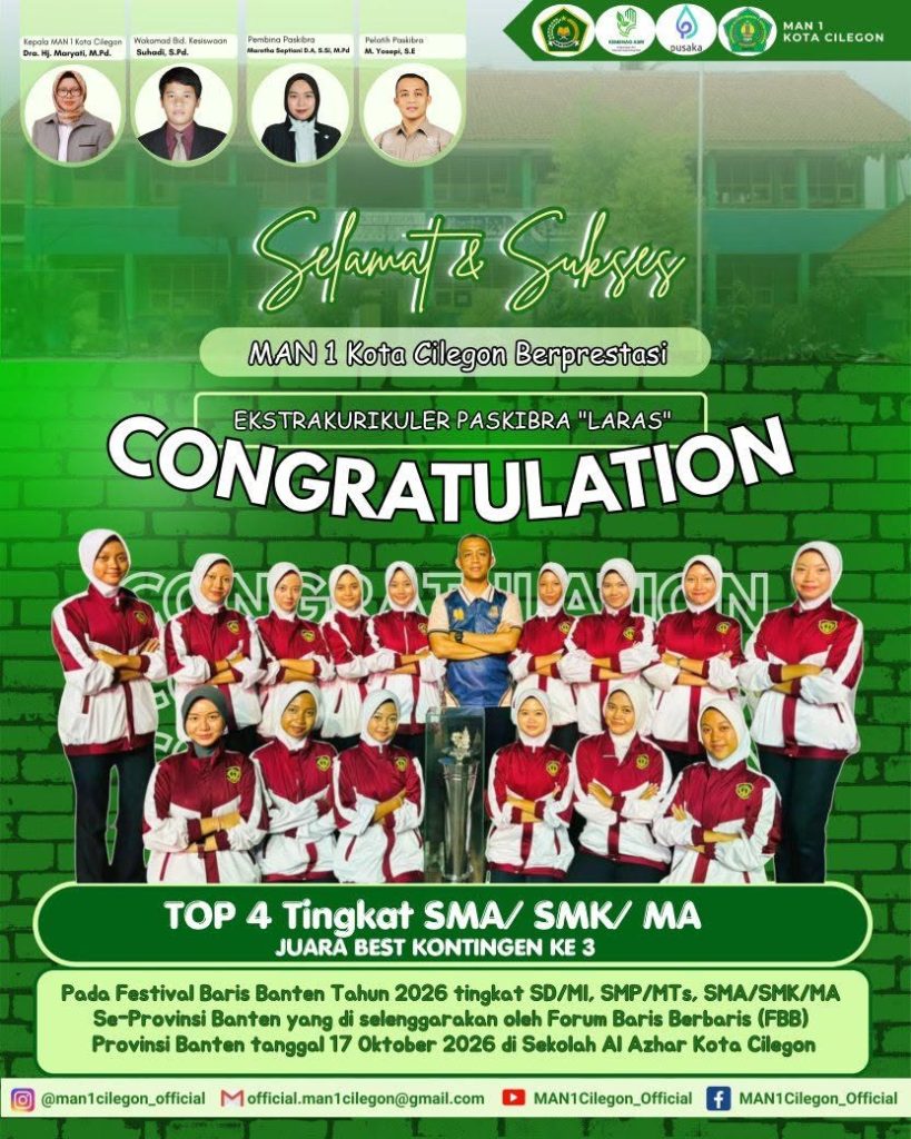 Tampil Memukau di Festival Baris Banten 2026, Paskibra Laras MAN 1 Kota Cilegon Raih TOP 4 dan Best Kontingen