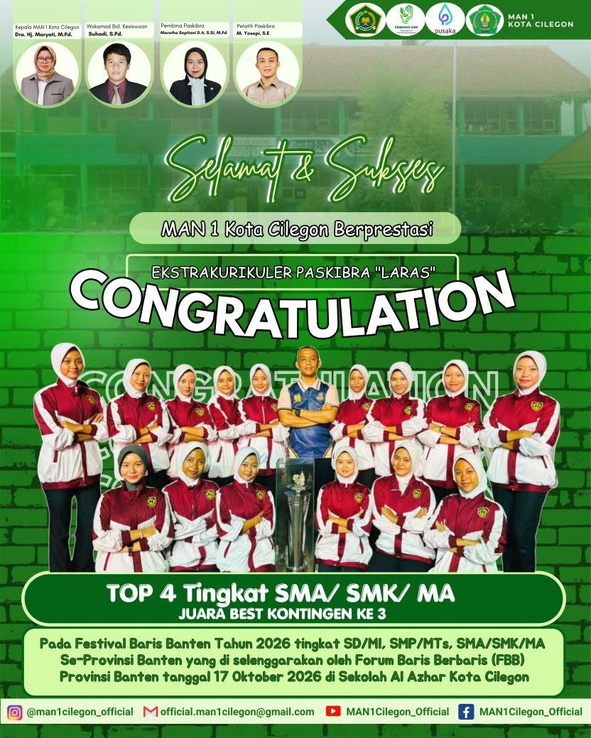 Tampil Memukau di Festival Baris Banten 2026, Paskibra Laras MAN 1 Kota Cilegon Raih TOP 4 dan Best Kontingen